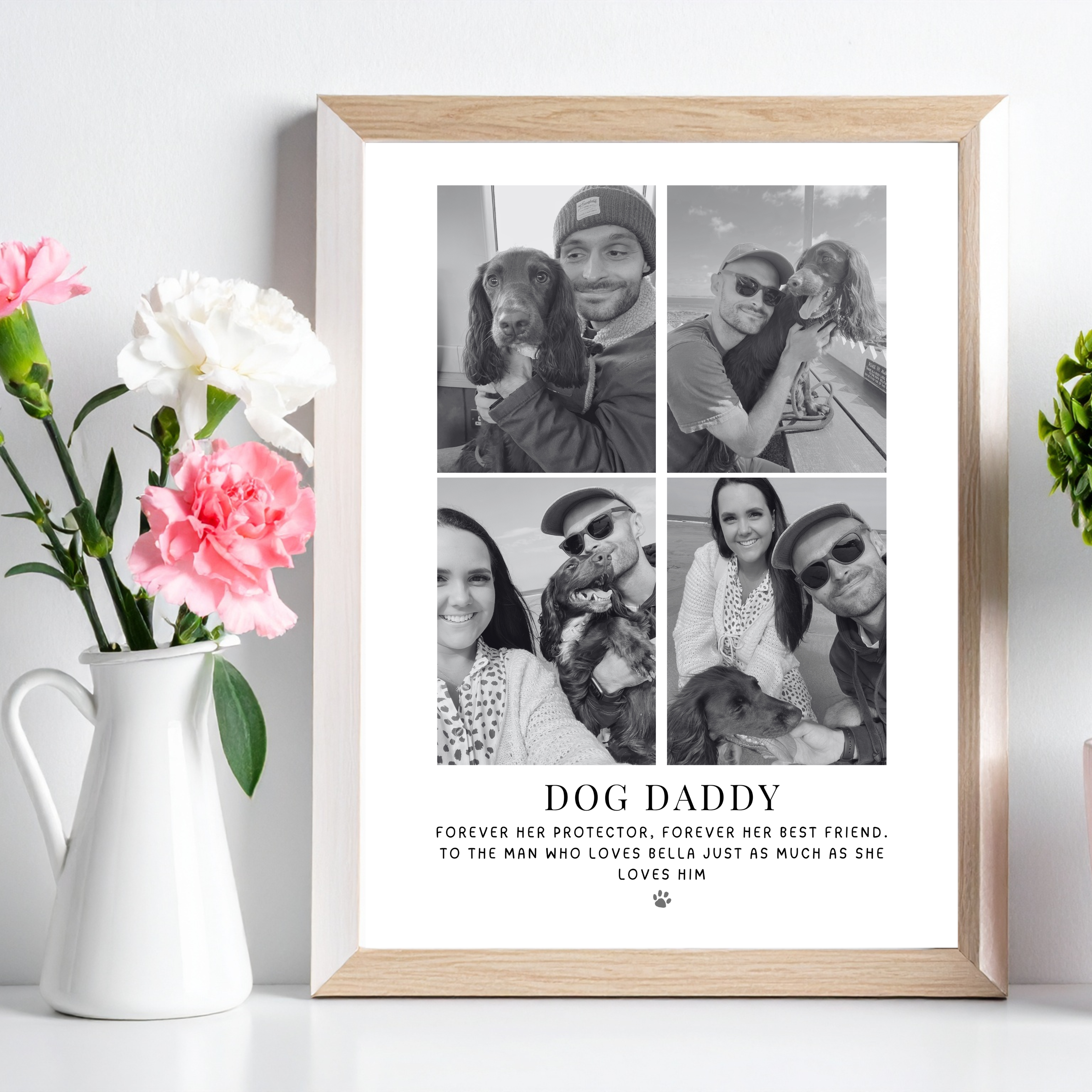 Personalised dog dad photo print with 4 custom pictures and a sentimental quote. Perfect Father's Day gift from the dog.
