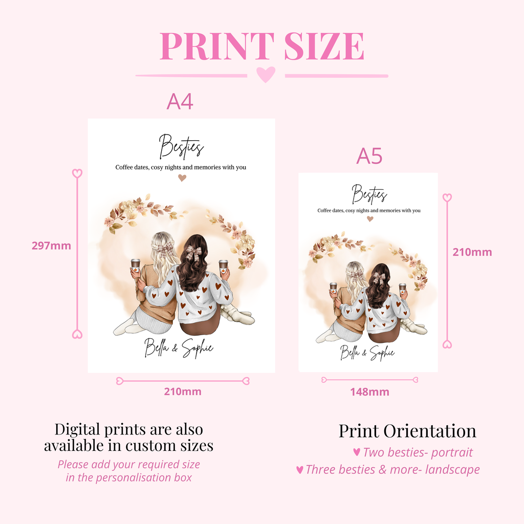 Personalised autumn best friend print available in A5, A4 and digital sizes. Cosy personalised friendship gift for autumn lovers.