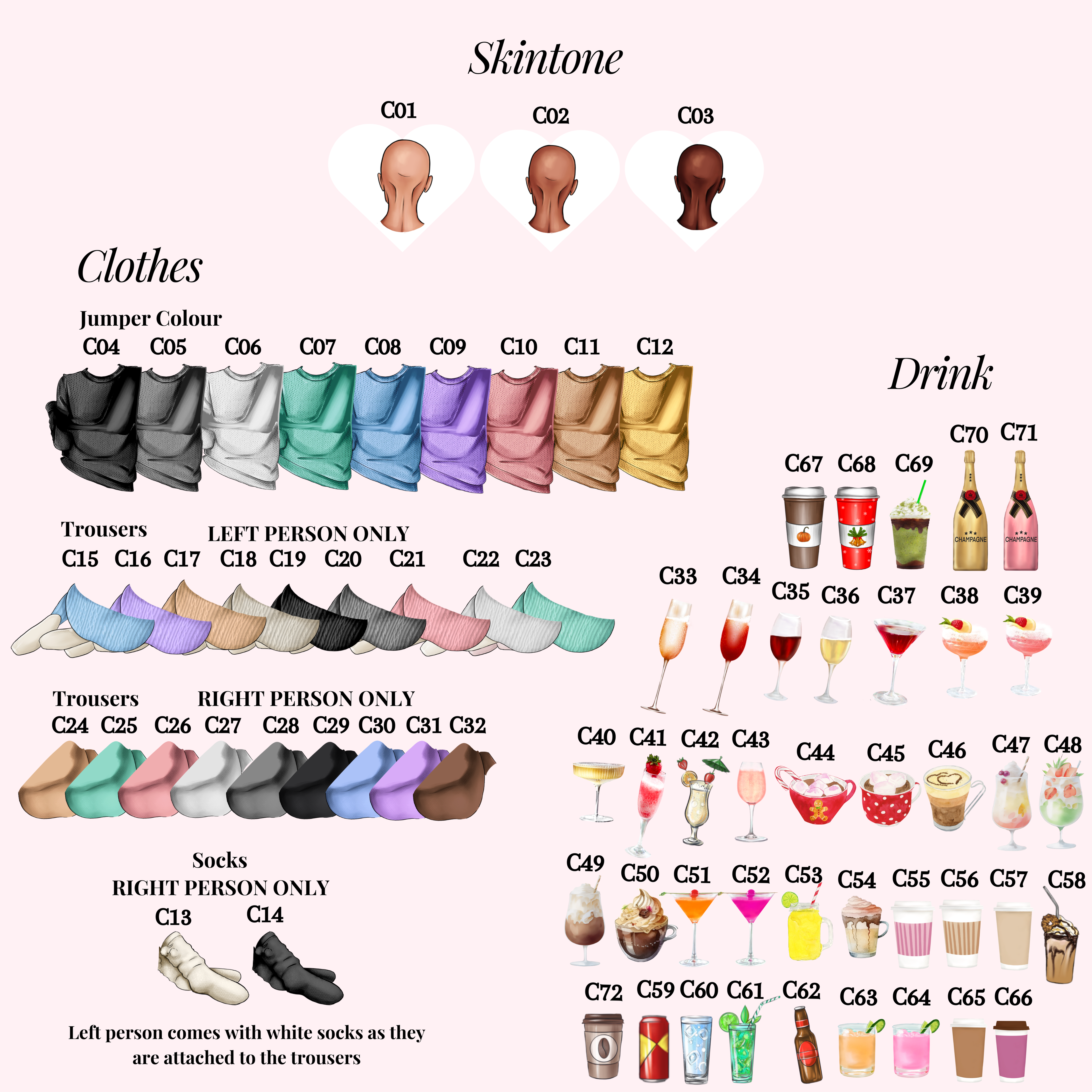 Outfit and drink options for your personalised best friend print, allowing every bestie to be uniquely customised.
