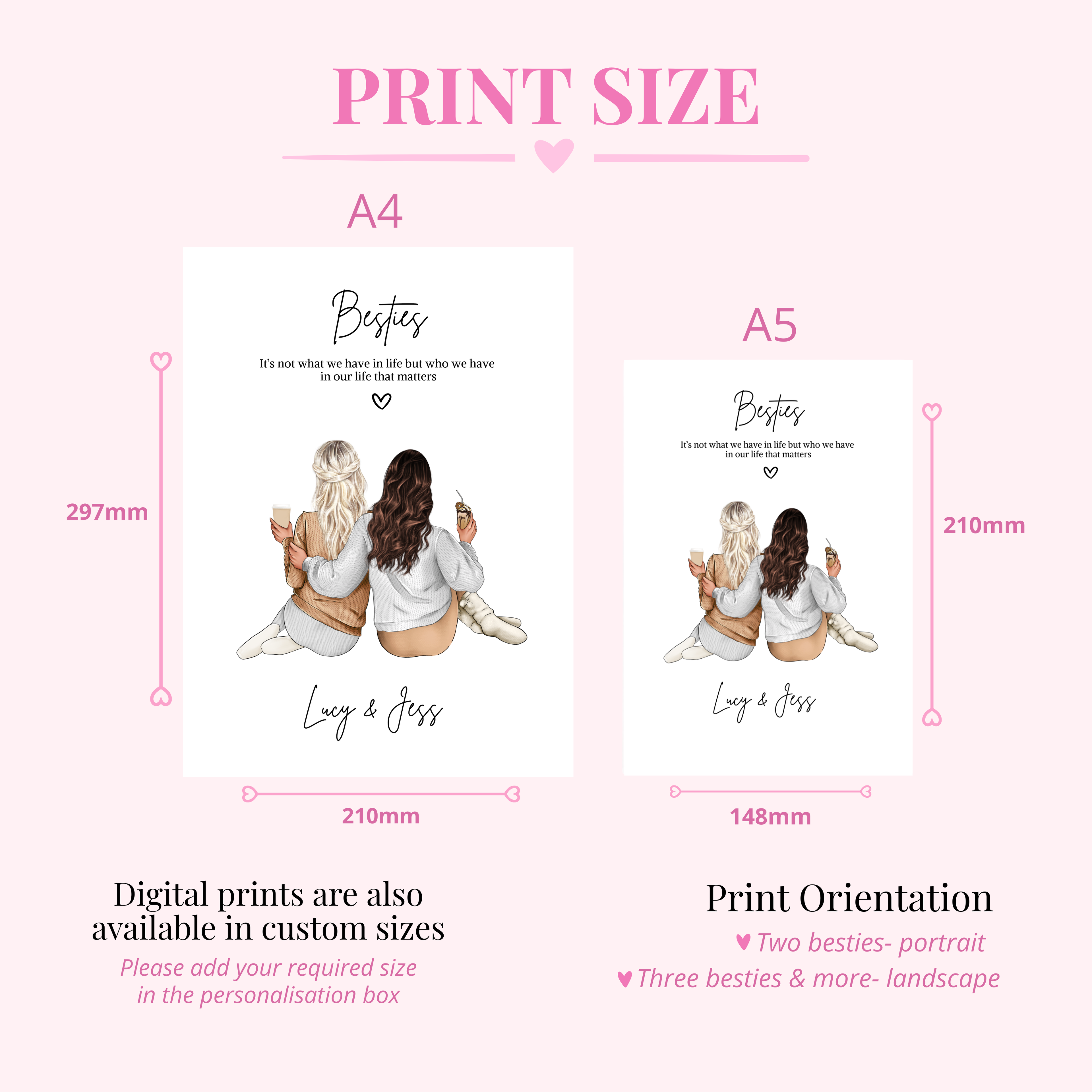 Personalised best friend print available in A5, A4 and emailed versions to suit your home. Best friend birthday gift.