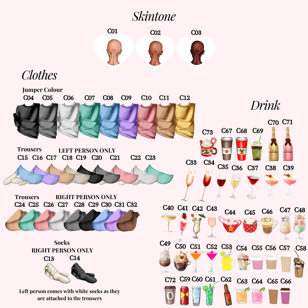 Outfit and drink options for your personalised best friend print, allowing every bestie to be uniquely customised.