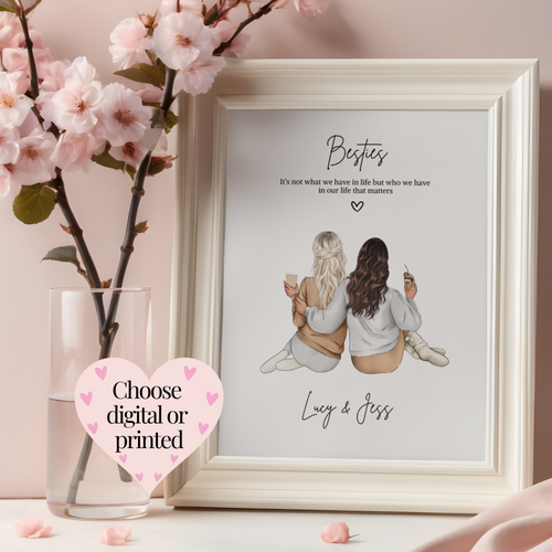 Personalised besties print available as an emailed or professionally printed version. Custom friendship gift for besties.