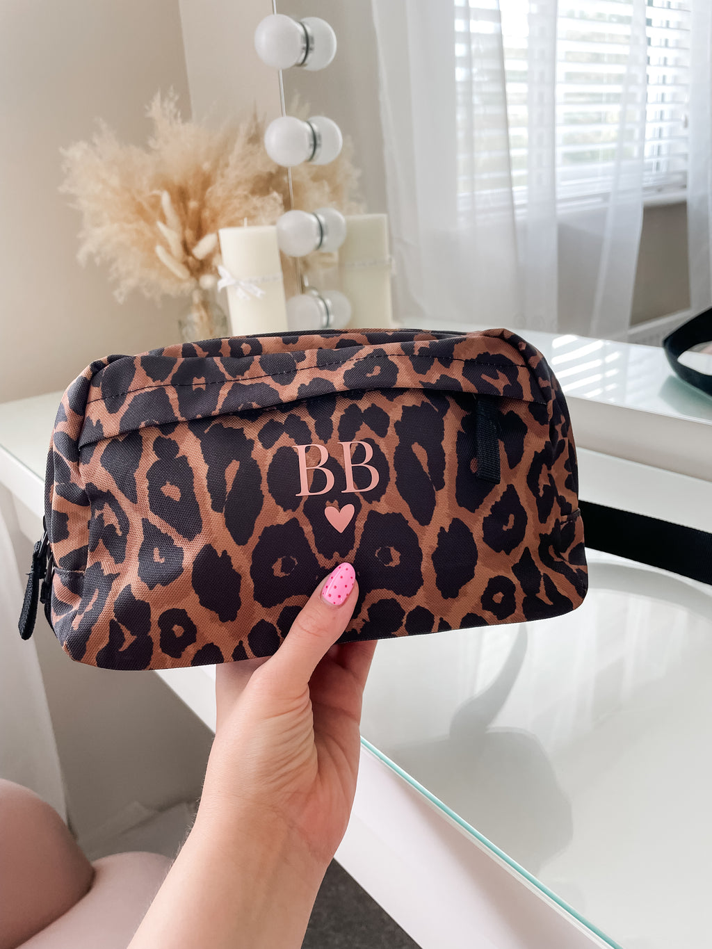 Custom leopard print crossbody bag personalised with initials, fashionable women's crossbody bag for dog mums, travel, holidays and everyday adventures.