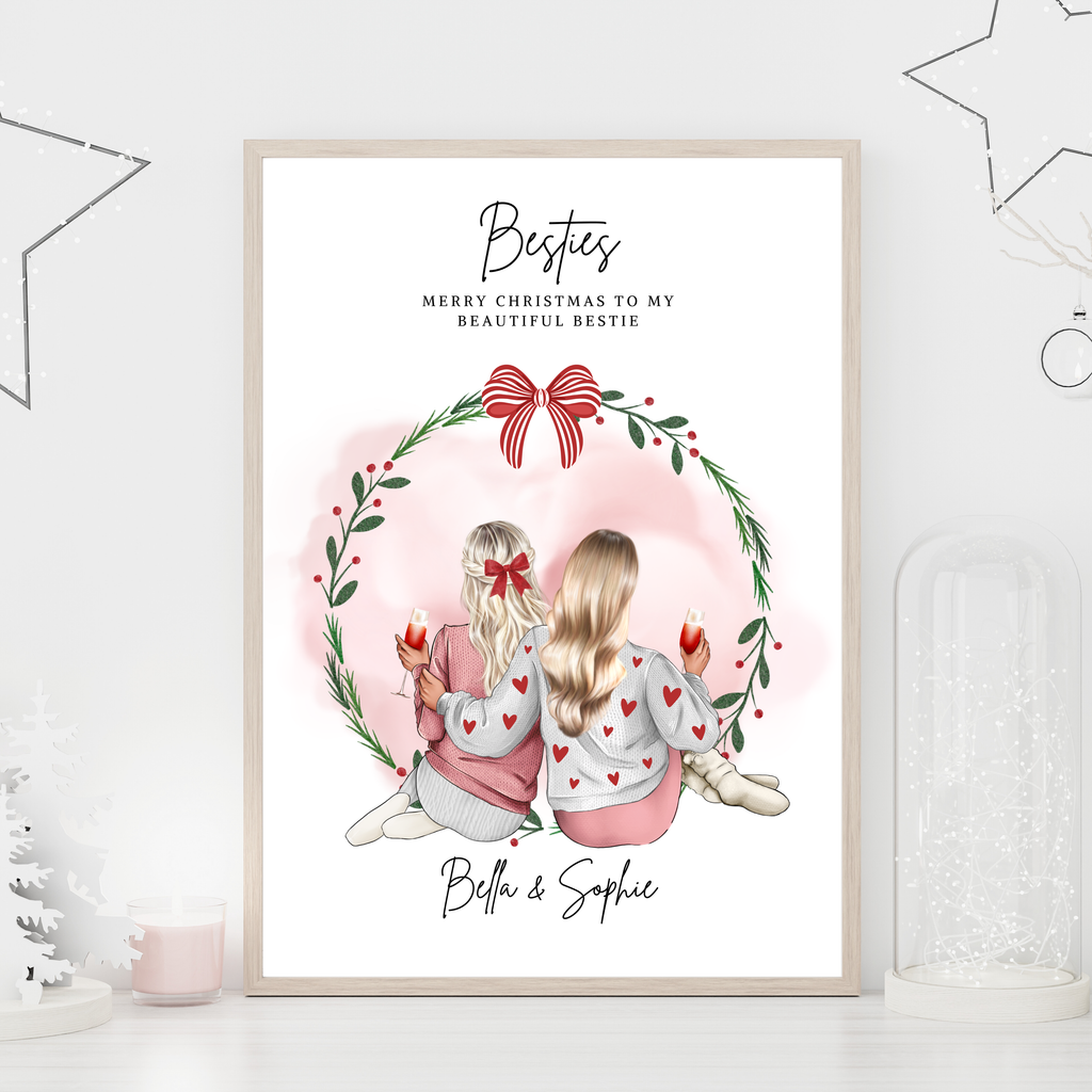 Festive personalised best friend Christmas print, thoughtful Christmas gift for her and Secret Santa gift idea.