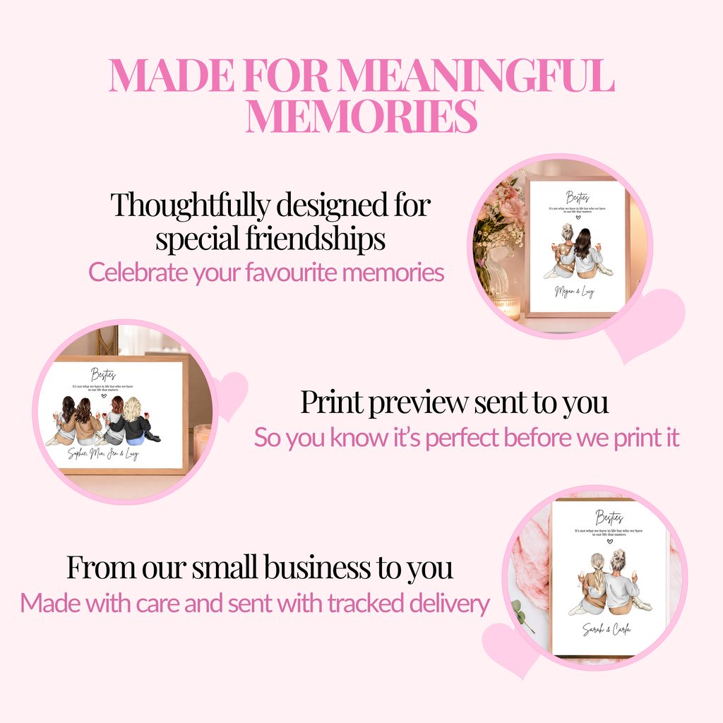 Personalised friendship print showing print preview and tracked delivery. A meaningful gift for your best friend.