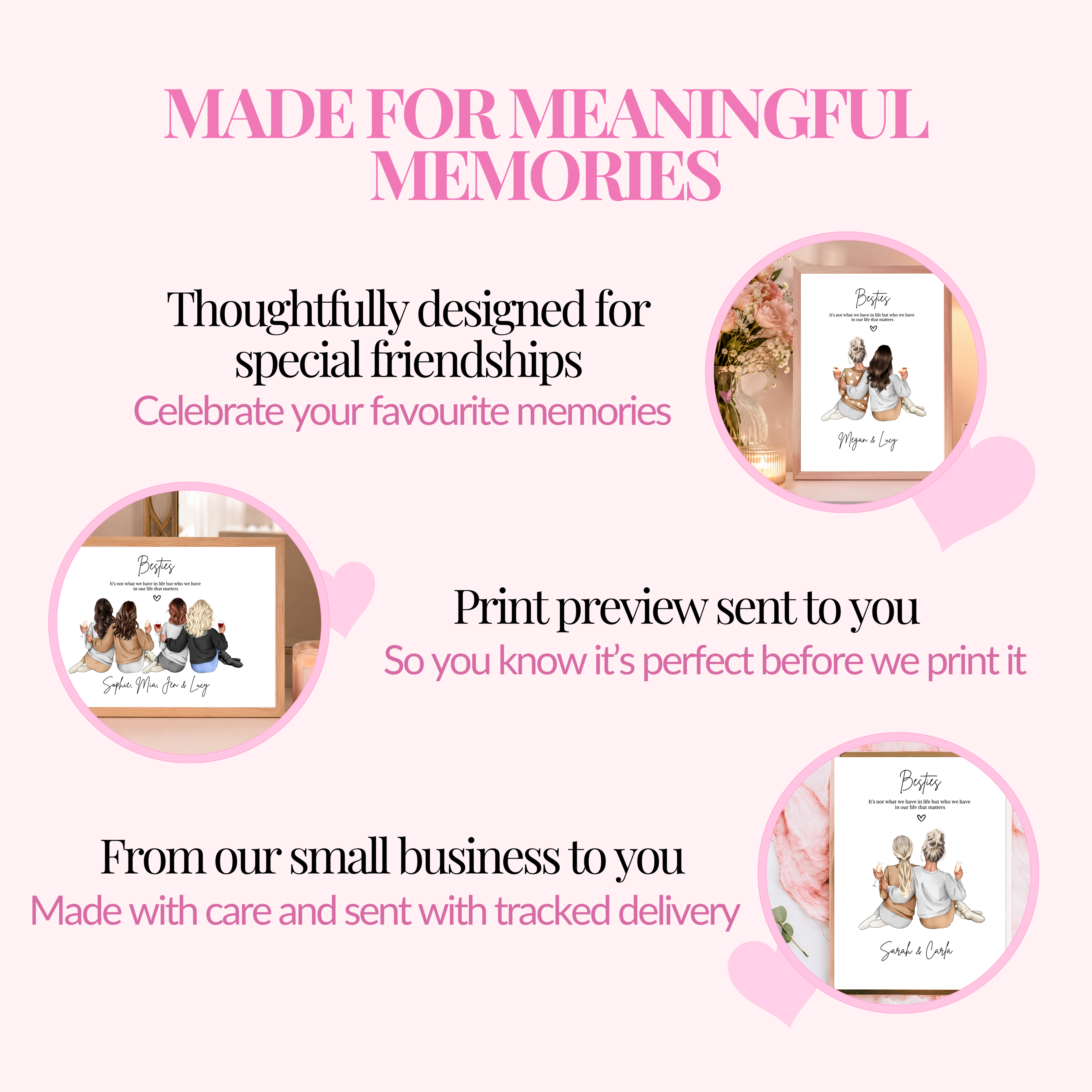 Personalised friendship print showing print preview and tracked delivery. A meaningful gift for your best friend.