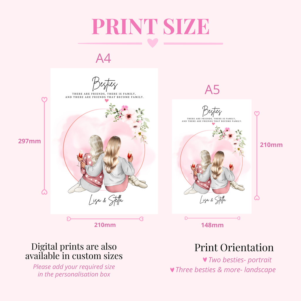 Personalised best friend print available in A5, A4 and emailed versions to suit your home. Best friend birthday gift.