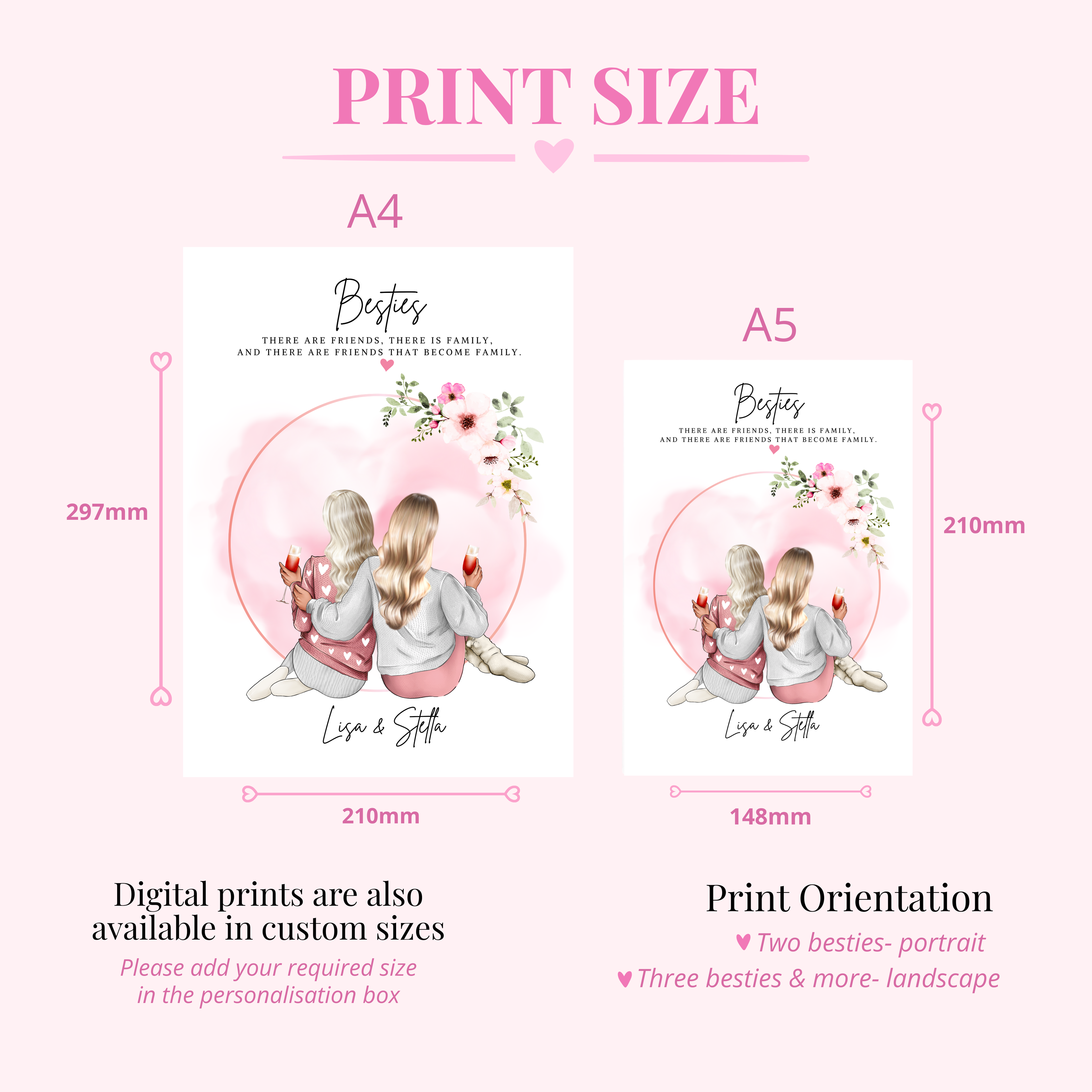 Personalised best friend print available in A5, A4 and emailed versions to suit your home. Best friend birthday gift.