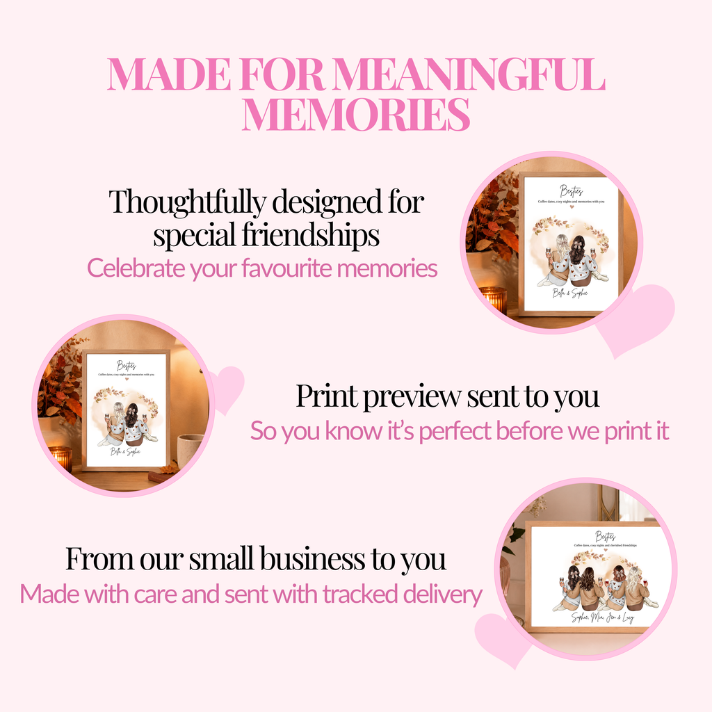 Made for meaningful memories personalised autumn print showing print preview and free tracked delivery. Beautiful personalised autumn gift for your bestie.