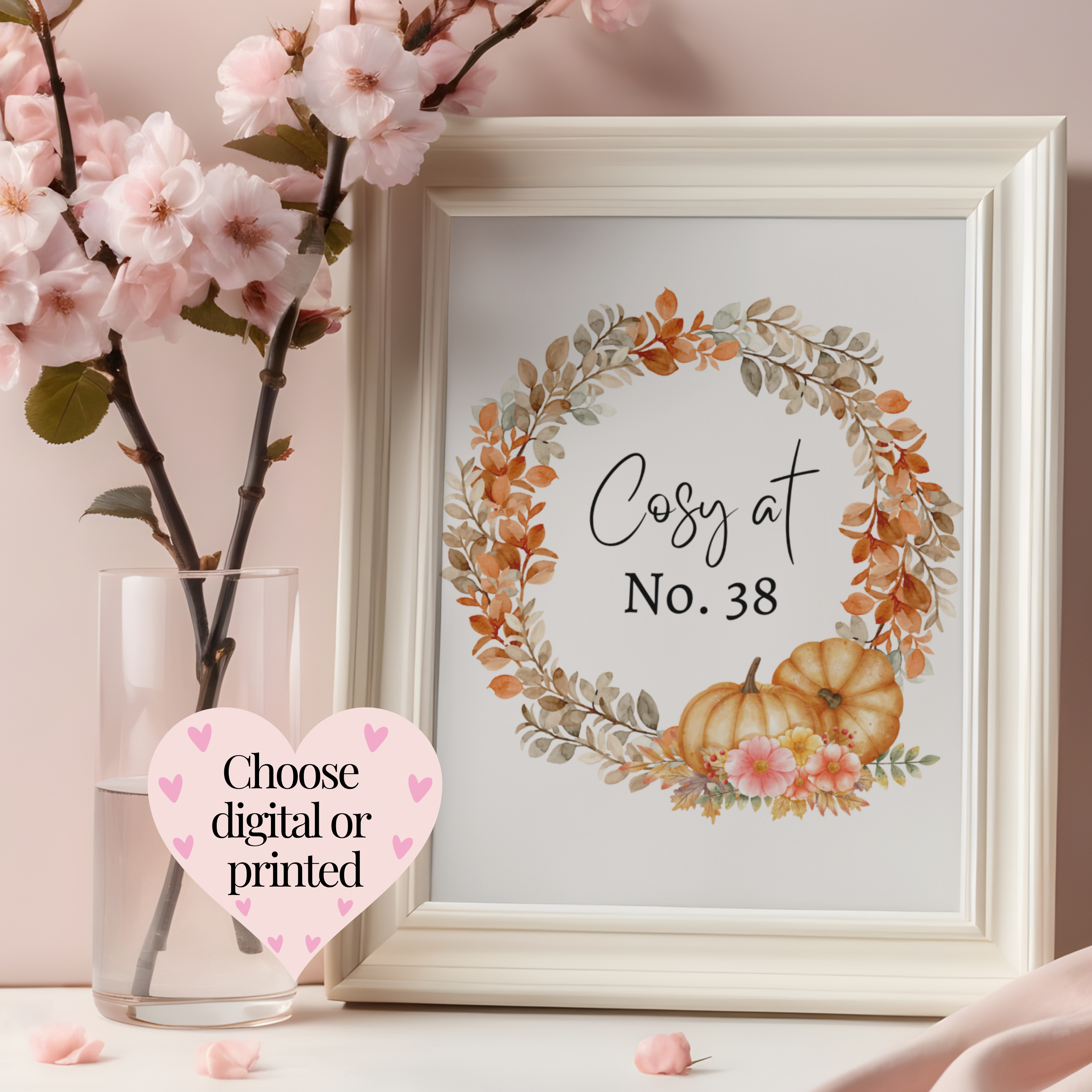 Personalised autumn print available as a digital download or professionally printed home decor. Custom cosy print.