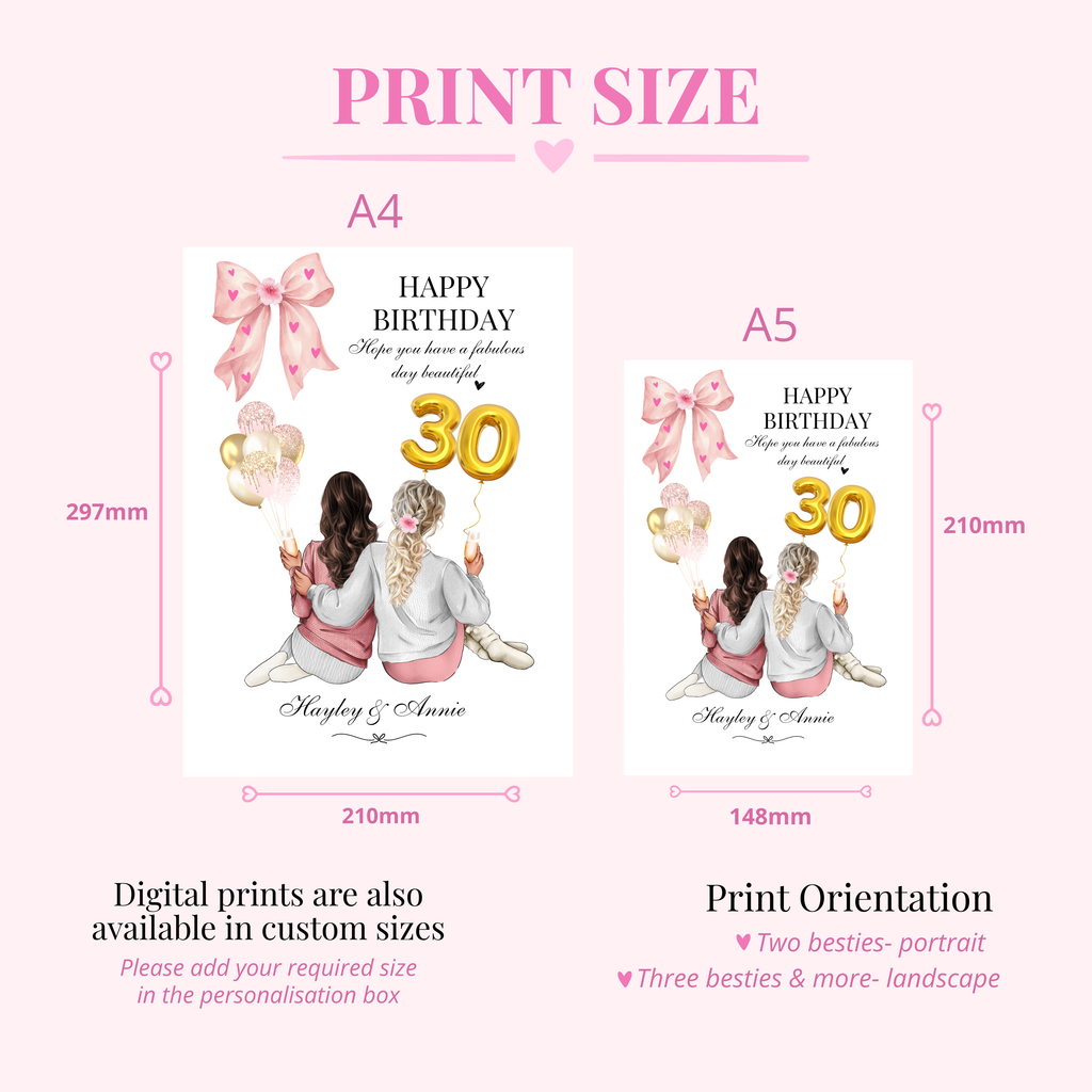 Personalised best friend birthday print available in A5, A4 and emailed versions to suit your home. Best friend birthday gift.