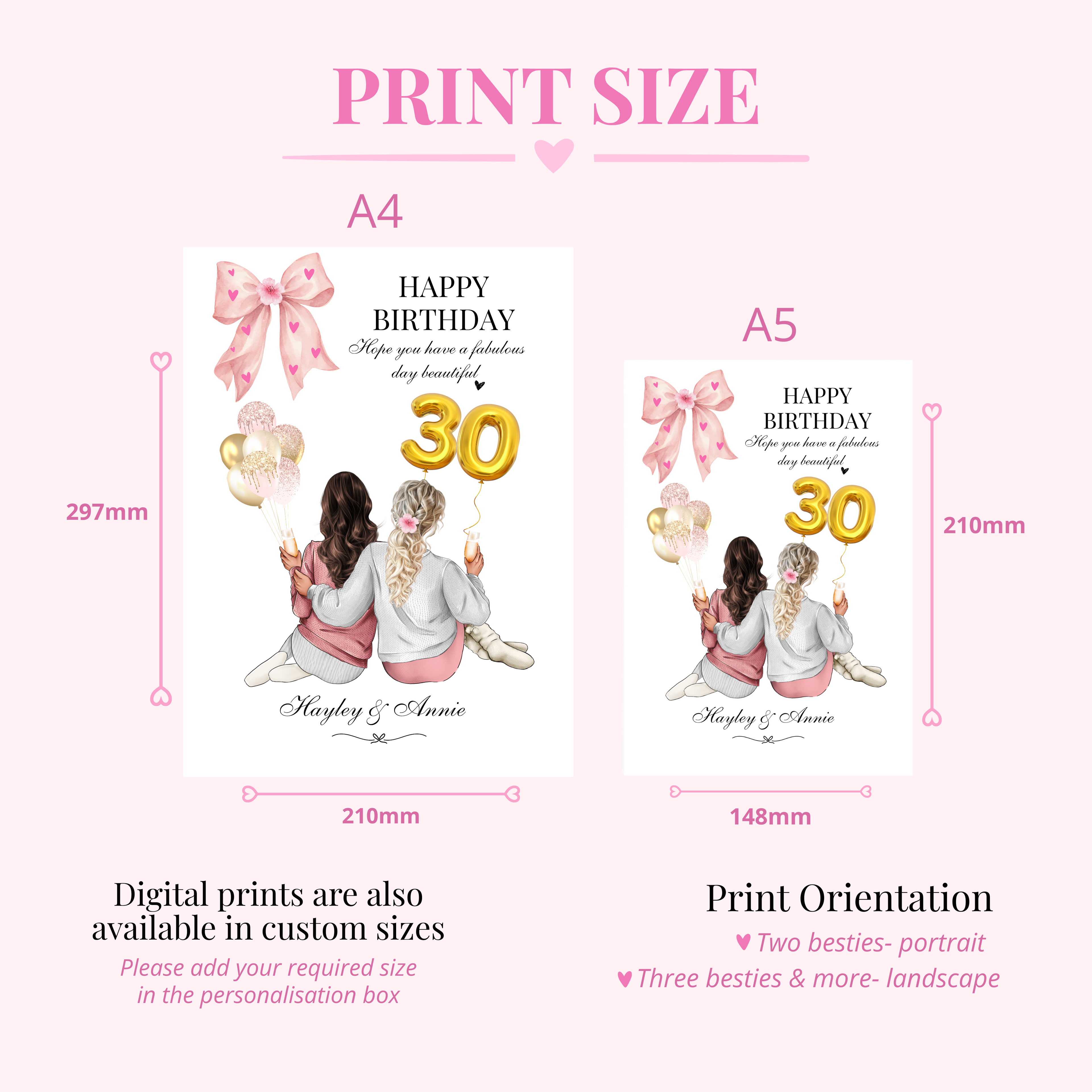 Personalised best friend birthday print available in A5, A4 and emailed versions to suit your home. Best friend birthday gift.
