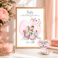 Personalised best friend print featuring two besties with custom hairstyles, outfits, drinks and names, including up to 6 besties. A thoughtful friendship group gift.