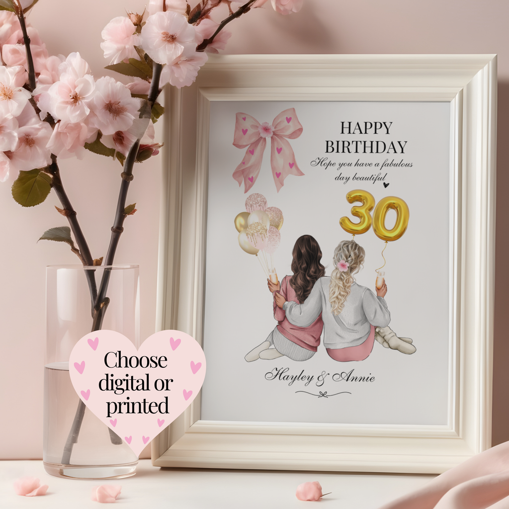 Personalised besties birthday print available as an emailed or professionally printed version. Custom friend birthday gift.