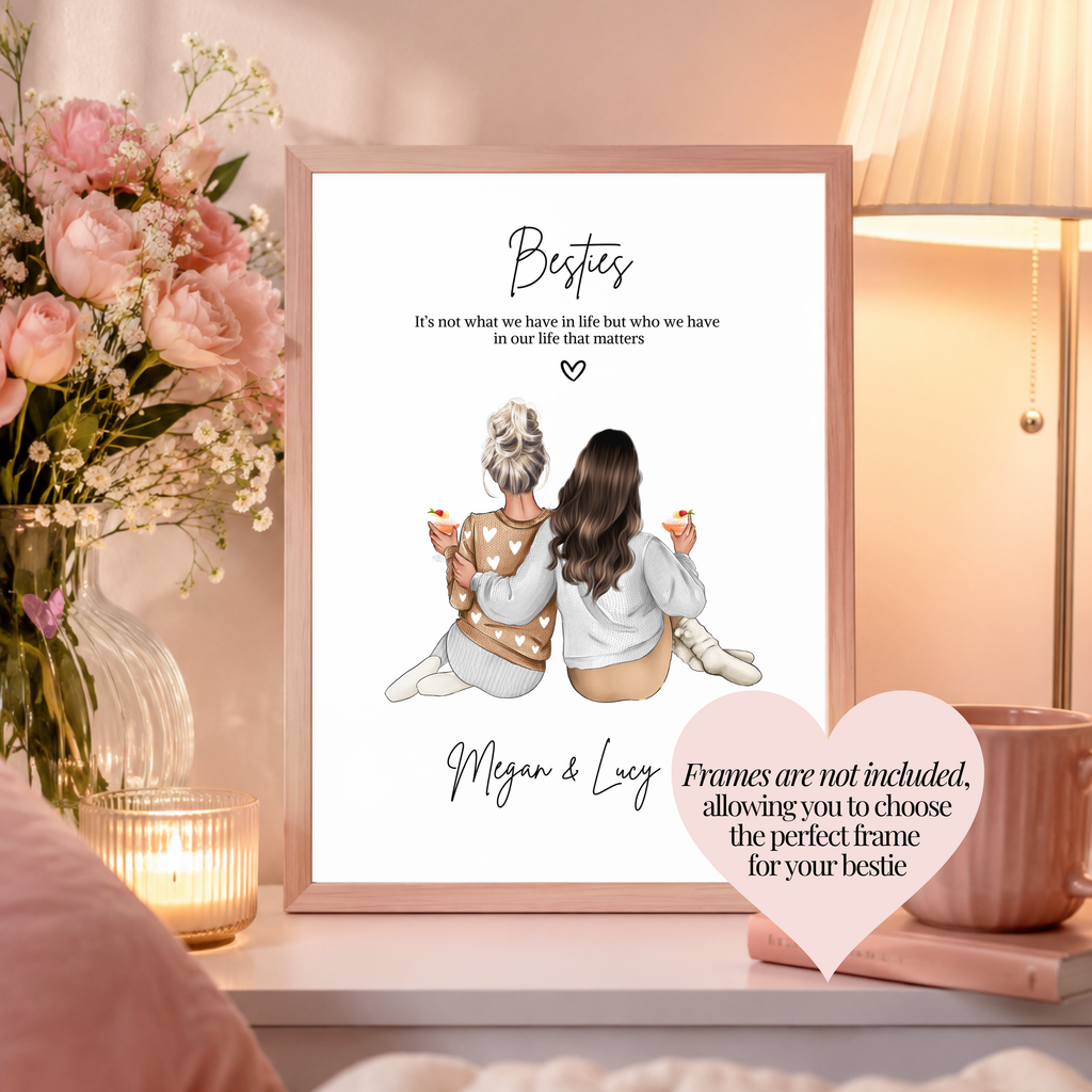 Personalised best friend print shown in a stylish frame for inspiration, frames are not included. Gift for best friend.