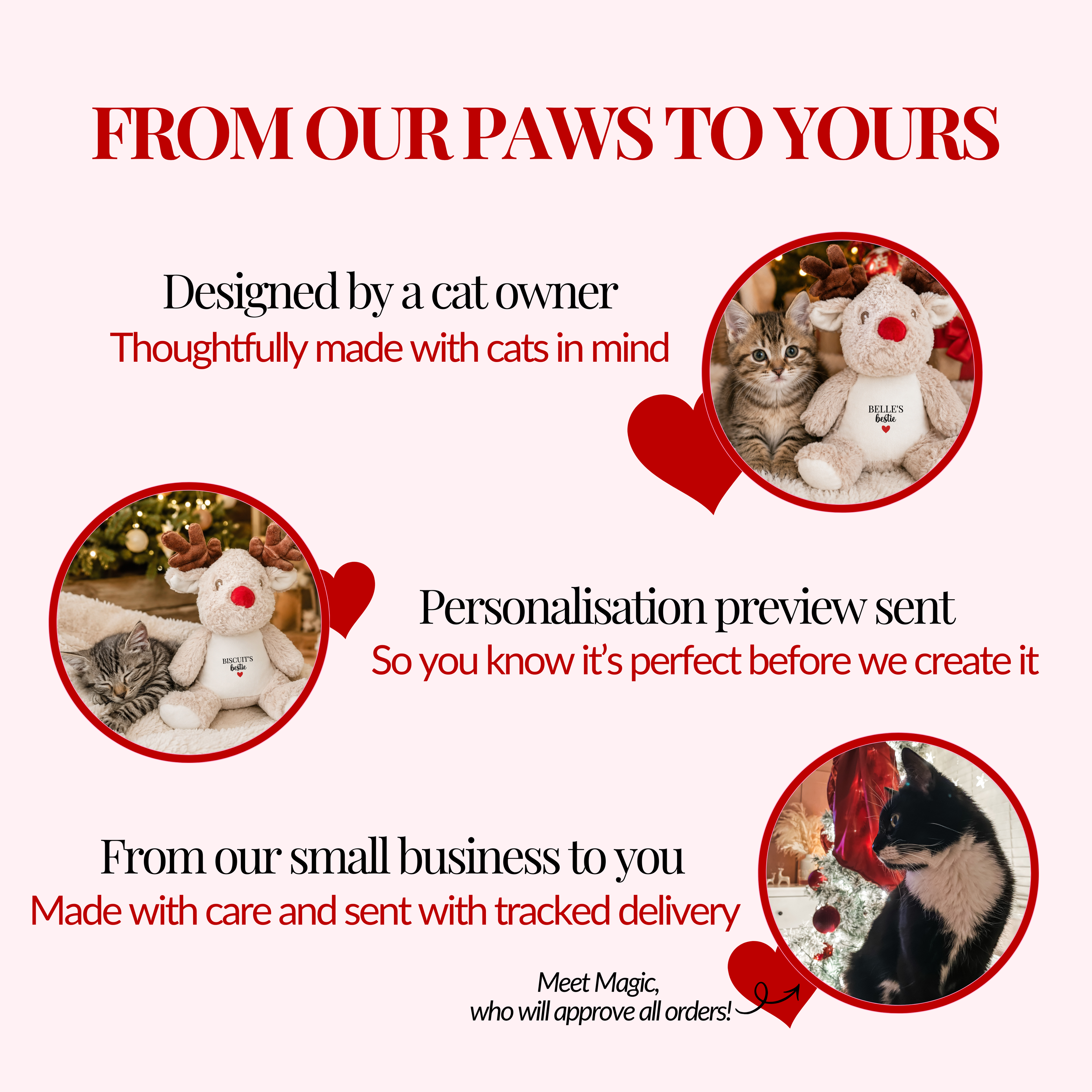 Personalised cat Christmas toy made by a cat owner, with personalisation preview and tracked delivery, personalised Christmas cat gifts.