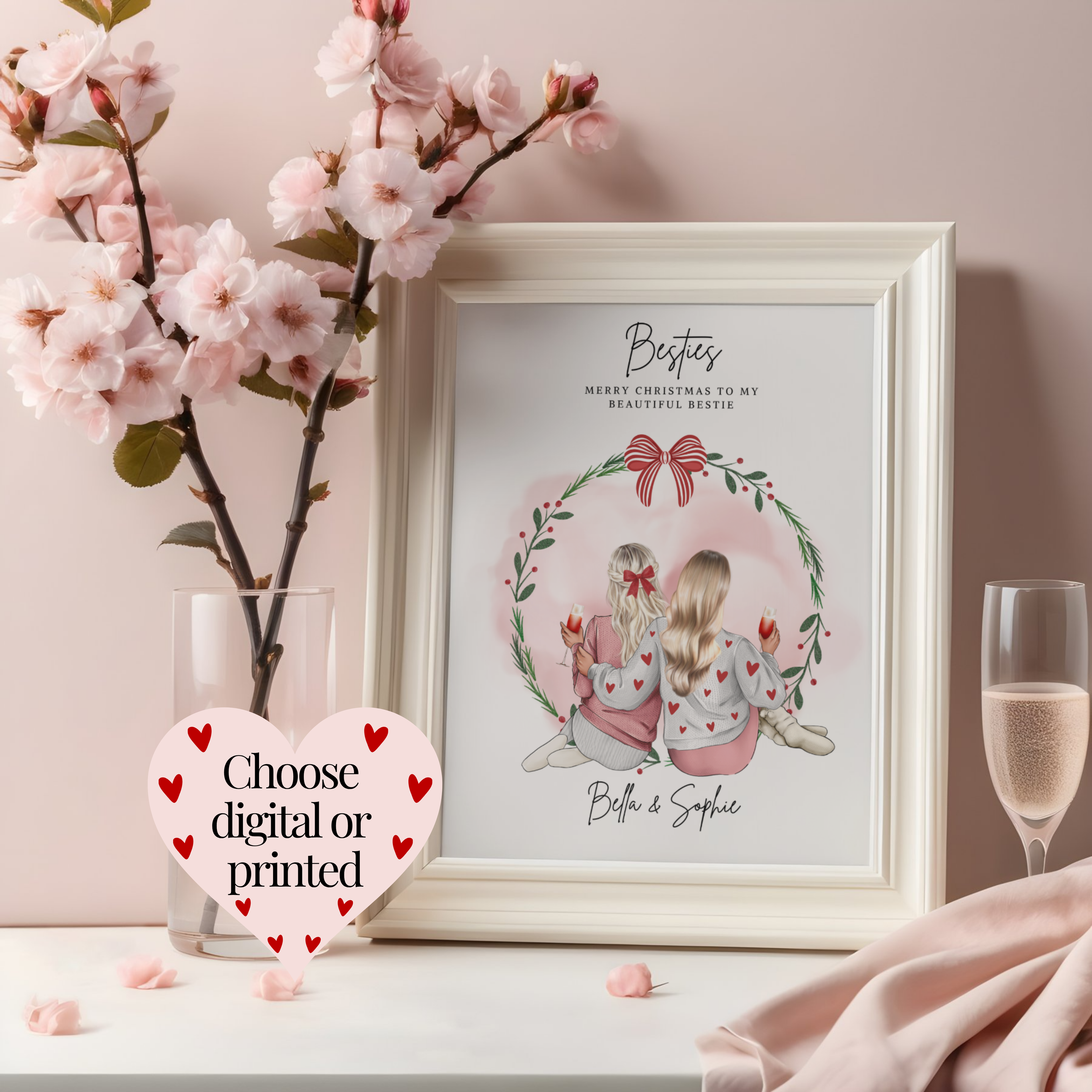 Personalised Christmas best friend print available as a digital download or professionally printed gift. Custom best friend Christmas gift.