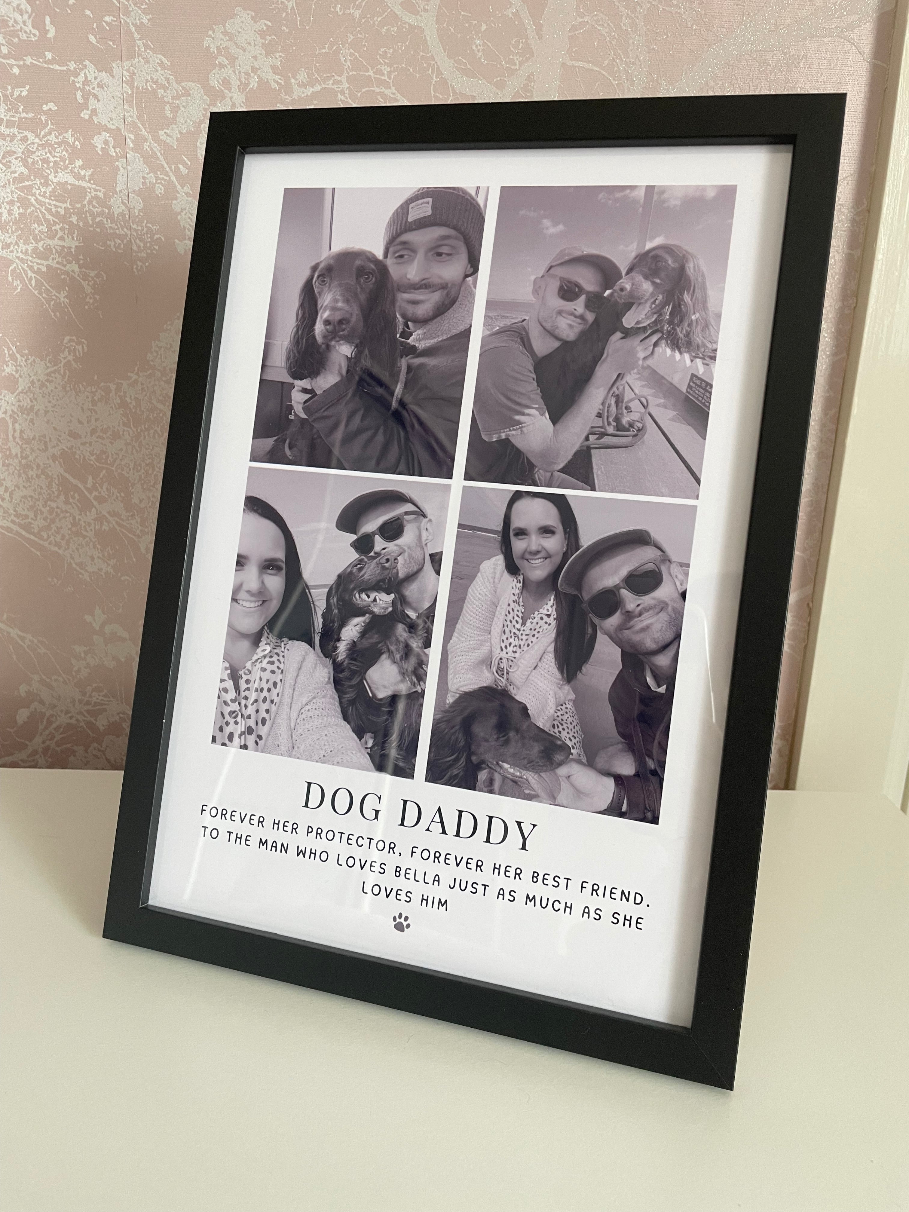 Dog dad birthday gift personalised photo print celebrating the special bond between a dog and their favourite human. Personalised gift from the dog.