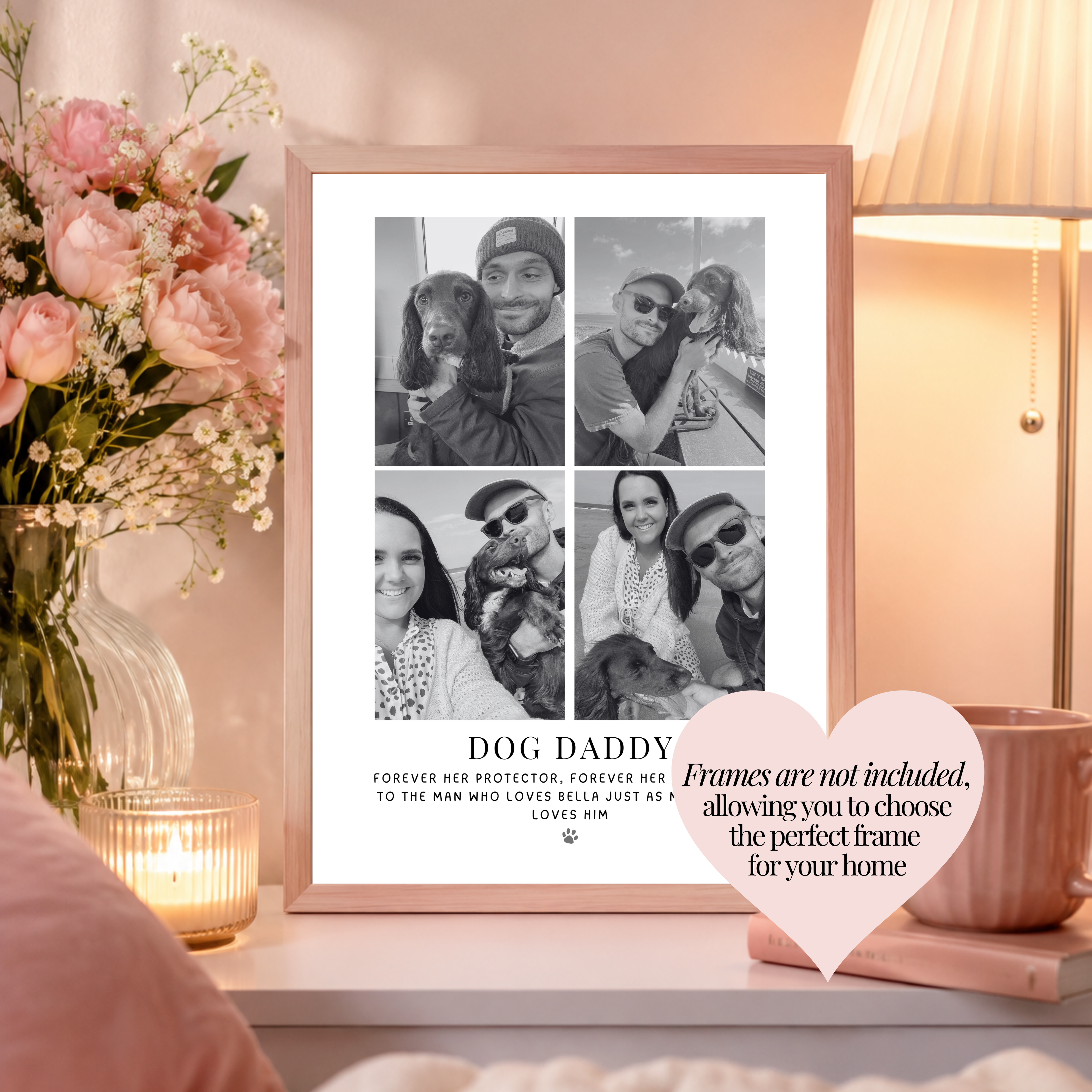 Personalised dog daddy photo print gifted from his dog featuring four photos of them together. Custom dog daddy gift from the gift.
