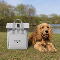 Grey personalised dog backpack with your dog's name, perfect for dog walks, hiking, adventures and carrying your dog's essentials.