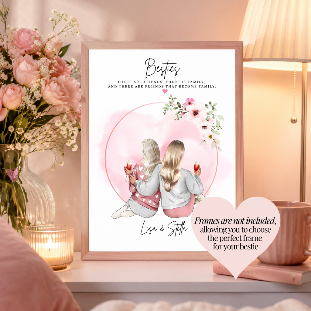 Personalised best friend print shown in a stylish frame for inspiration, frames are not included. Gift for best friend.