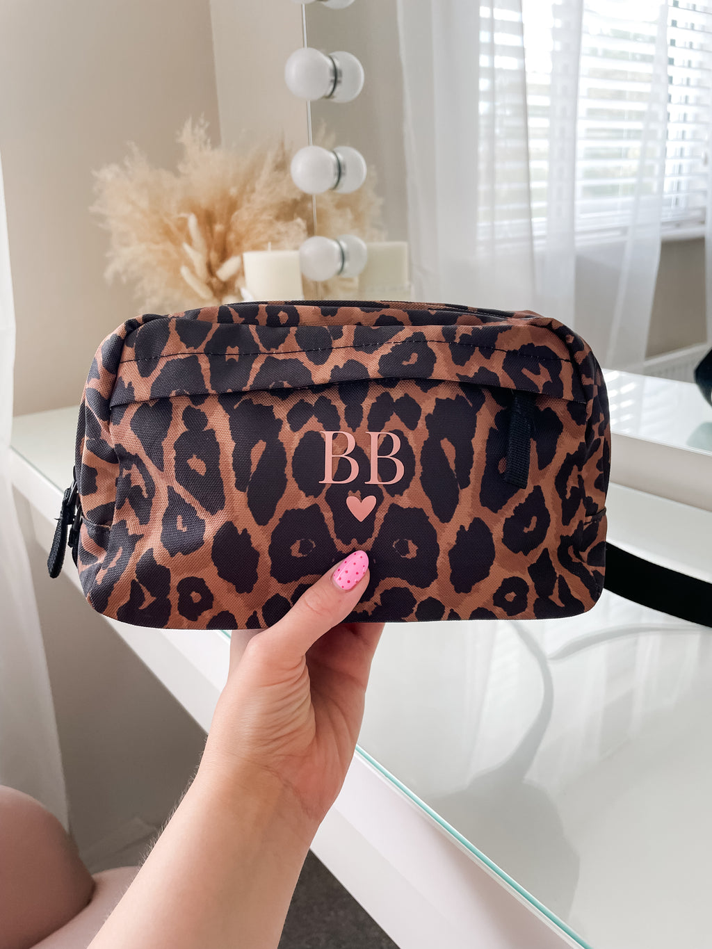 Personalised leopard print crossbody bag with initials, stylish personalised gift for her, custom bum bag for dog walks, shopping, festivals and everyday use.
