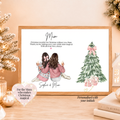 Personalised Christmas Mum and daughter print wearing festive outfits. Custom mum and daughter gift, Christmas gift for mum from daughter, festive family wall art.