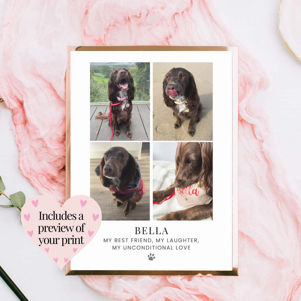 Personalised dog print with custom name quote. Beautiful keepsake gift for dog lovers.
