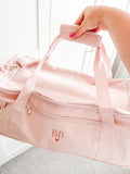 Personalised pink gym duffle bag with initials, perfect for gym sessions, travel, weekends away and personalised gifts for her.