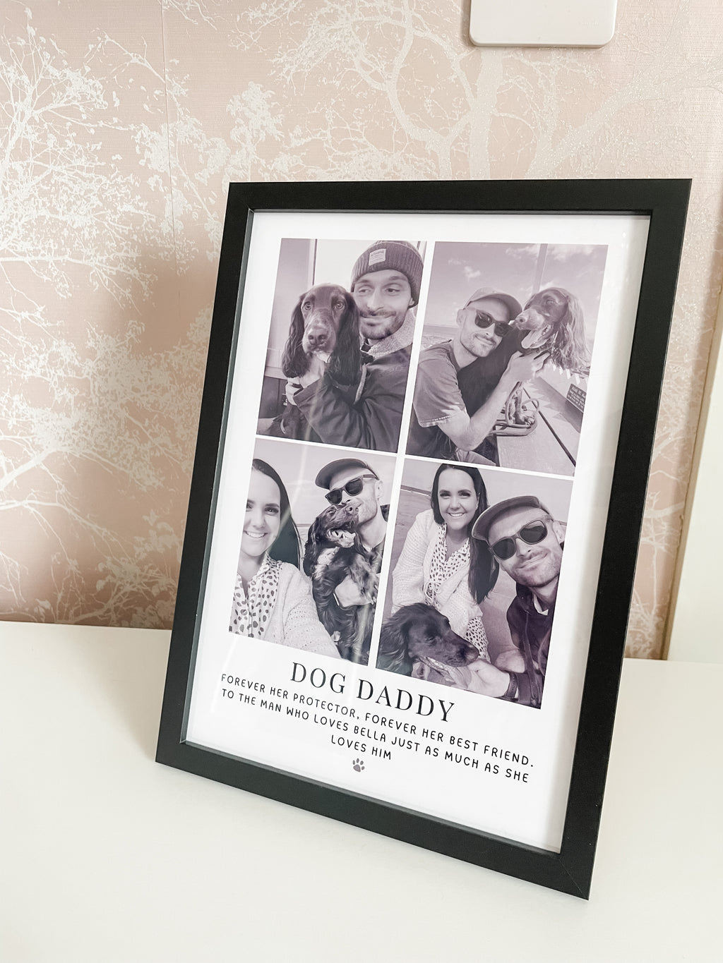 Personalised dog daddy photo print with custom heading, quote and favourite photos of him with his dog. Custom dog dad gift from the dog.