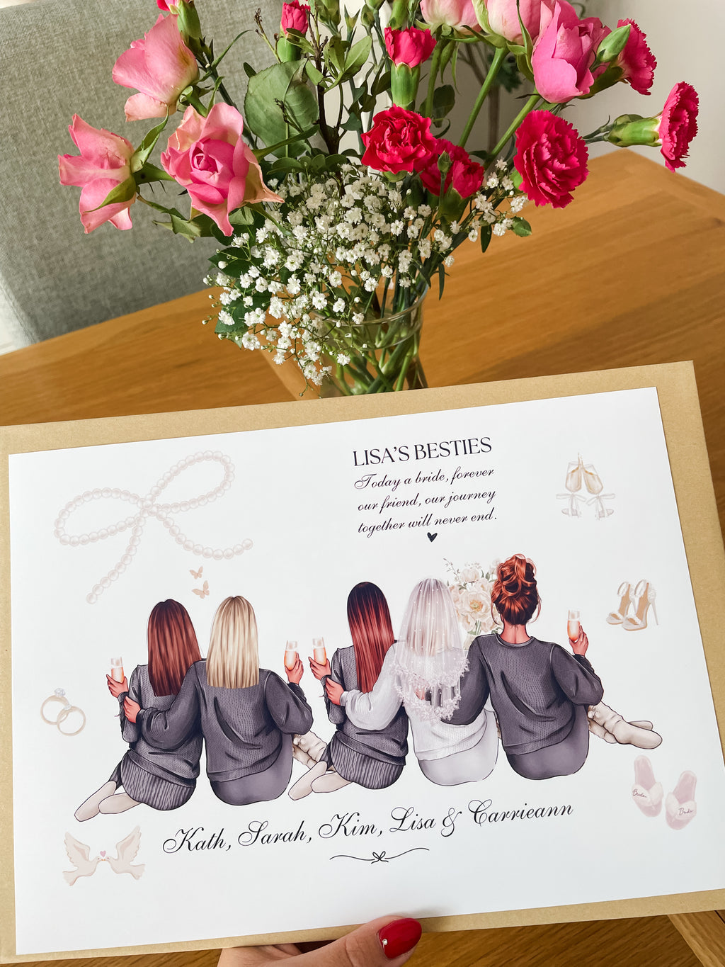 Video showing a personalised bride and bridesmaid print, beautifully printed as a meaningful wedding gift for the bride.