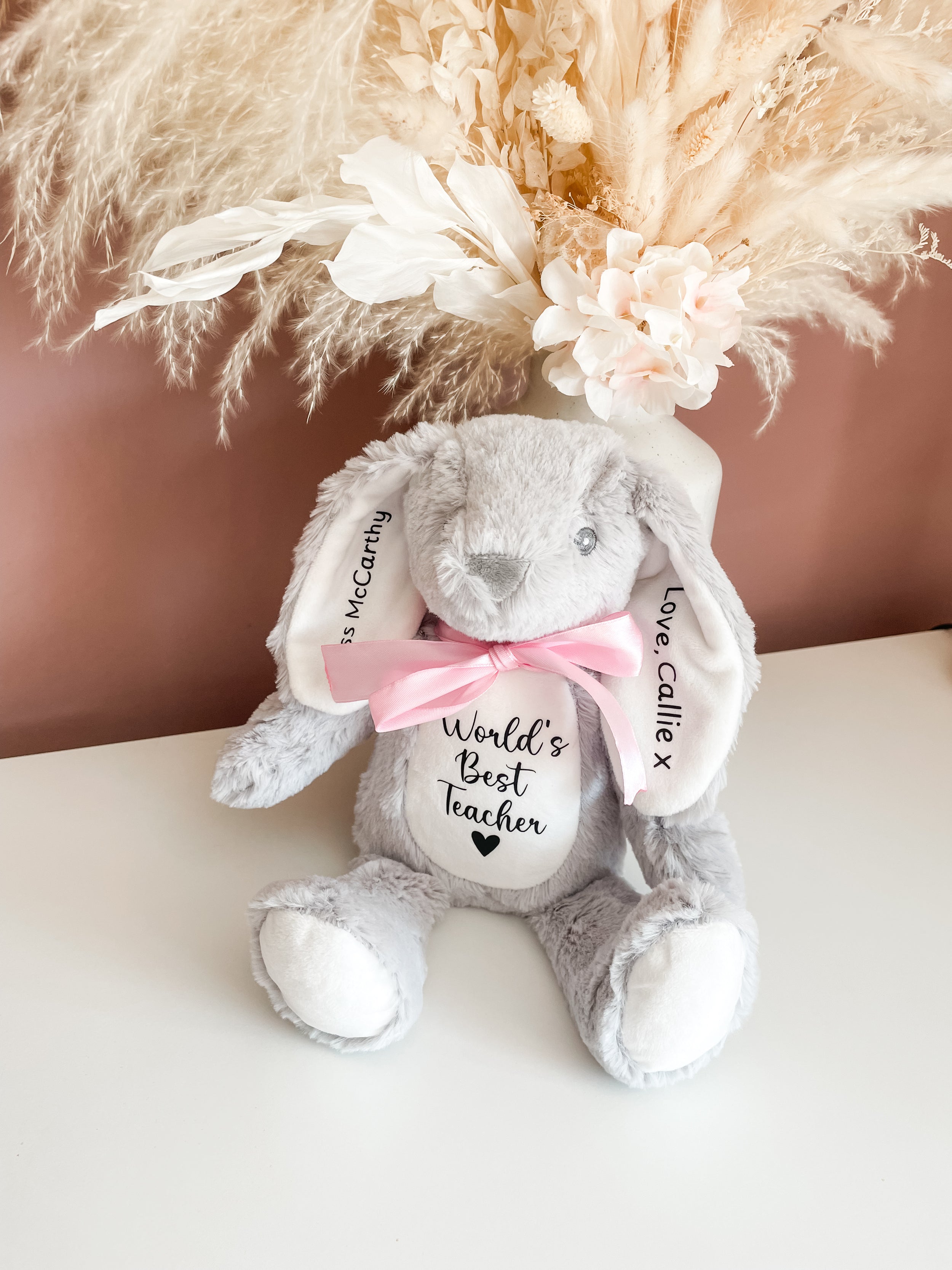 Personalised bunny keepsake for teachers. Beautiful end of term thank you gift.
