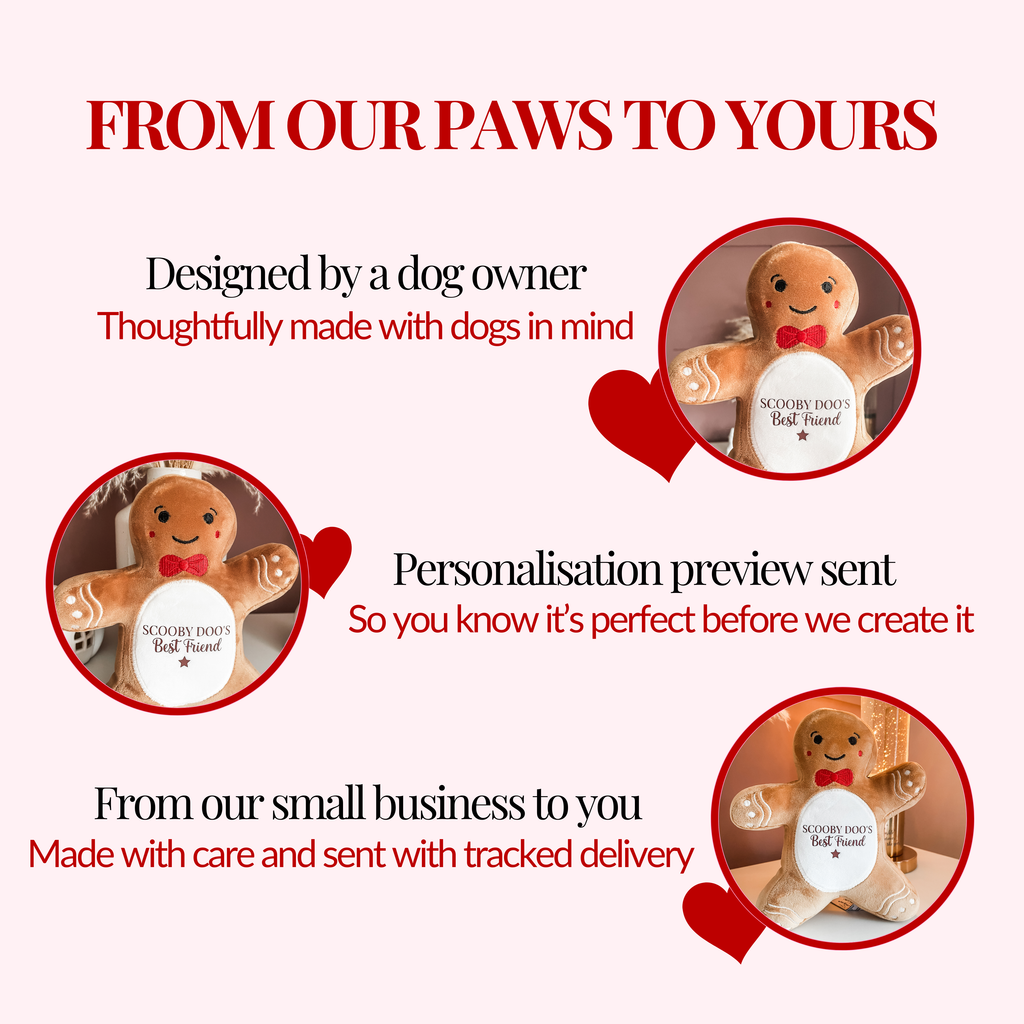 Why shop with Paws & Peonies personalised dog gifts, designed by a dog owner, design preview sent before making and sent with tracked delivery.